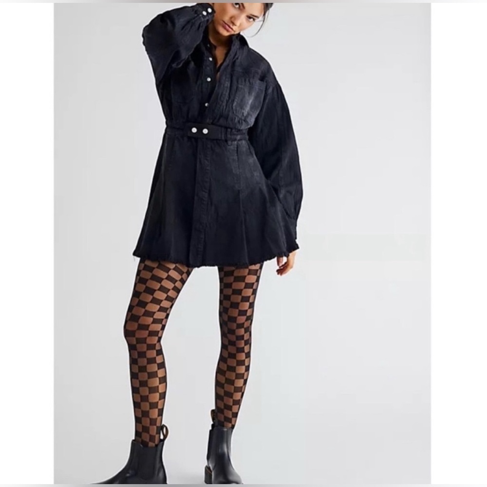 🎉Host Pick! 🎉Free People Chain of Command Black Denim Mini Dress Size Medium NWT